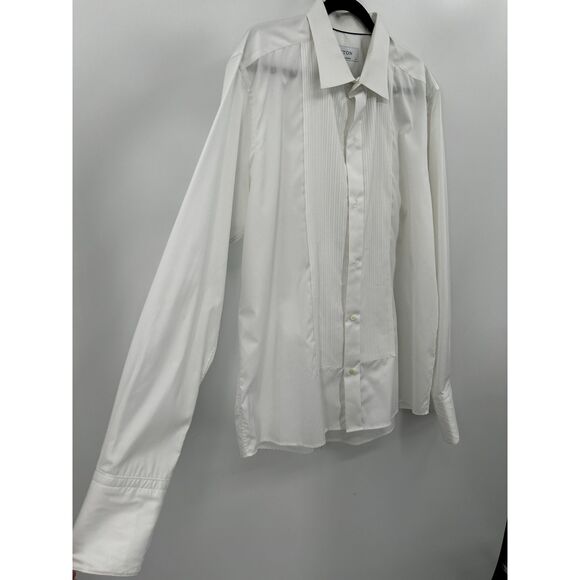 ETON Men White Pleated Button Down Formal Cuff Link Sleeve Shirt Size 46 Neck 18 - Picture 6 of 9